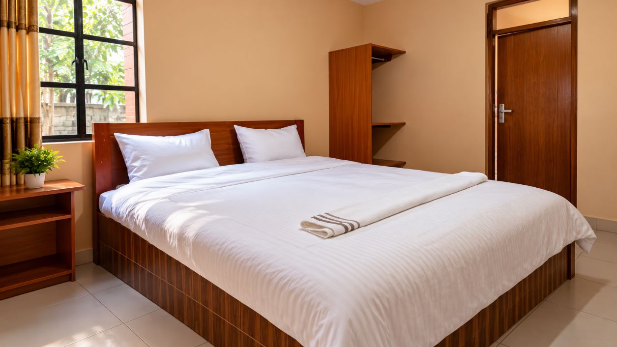 Bright double room with garden view at Peak Meadows Hotel Nyeri